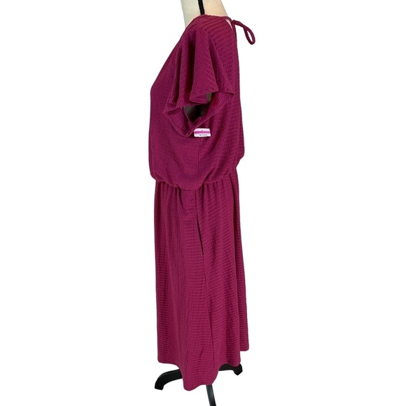 London Times V-Neck Flutter Short Sleeve Elastic Waist Tie Back Midi Dress - XL - Picture 4 of 8